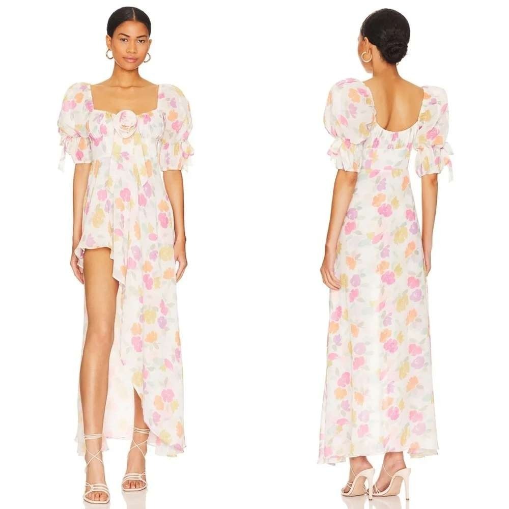 For Love & Lemons Petal Mini Dress Floral Rosette High Low Maxi Dress XS NEW